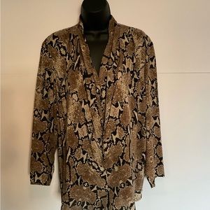 Bloomingdale’s reptile print silk blouse.
